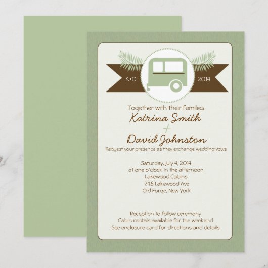 Glamping Camper Natuur Lovers Wedding Invitation Kaart (Voorkant / Achterkant)