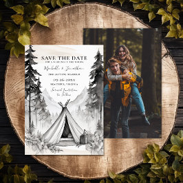 Glamping Camping Bergbos Foto Bruiloft Save The Date