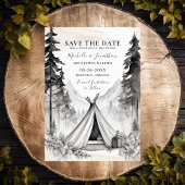 Glamping Camping Bergbos Foto Bruiloft Save The Date