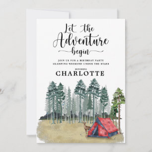 Glamping Camping Birthday Party Invitation Kaart