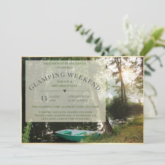 Glamping Camping Weekendkaart Uitnodiging (Staand voorkant)