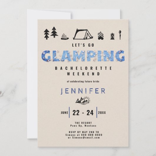 Glamping Denim Diamonds Fun Bachelorette Weekend Kaart (Voorkant)