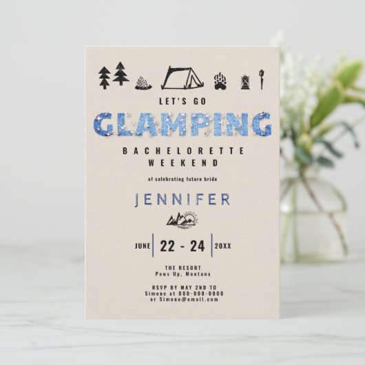 Glamping Denim Diamonds Fun Bachelorette Weekend Kaart (Staand voorkant)