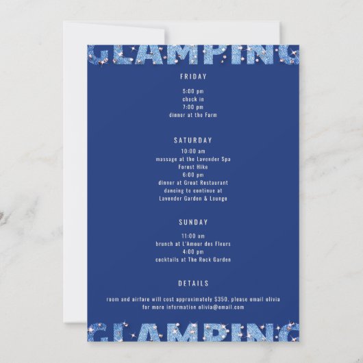 Glamping Denim Diamonds Fun Bachelorette Weekend Kaart (Achterkant)