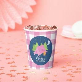 Glamping Girl Camping Verjaardagsfeest roze ruitje Papieren Bekers