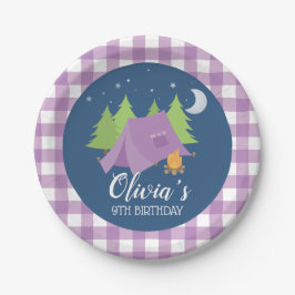 Glamping Girl paarse tent Camping Verjaardagsfeest Papieren Bordje
