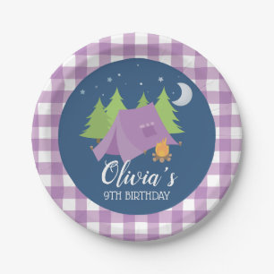 Glamping Girl paarse tent Camping Verjaardagsfeest Papieren Bordje