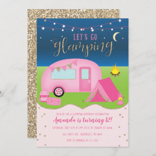 Glamping Girls Camping Birthday Invitation Kaart