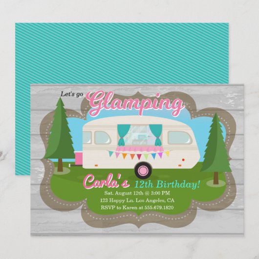 Glamping Girls Camping Verjaardagsfeestje Uitnodig Kaart (Voorkant / Achterkant)