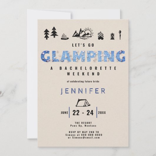 Glamping Glam Denim Diamonds Bachelorette Kaart (Voorkant)