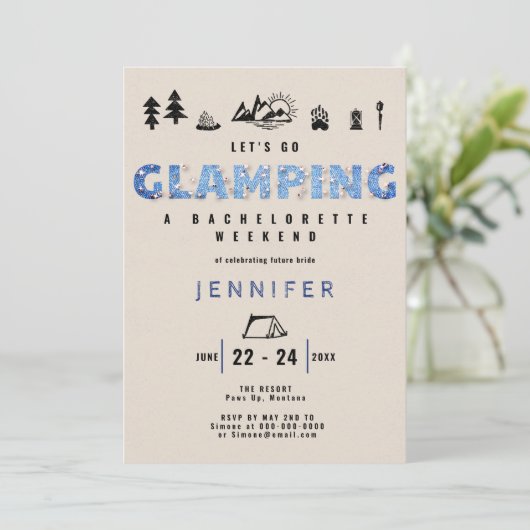 Glamping Glam Denim Diamonds Bachelorette Kaart (Staand voorkant)