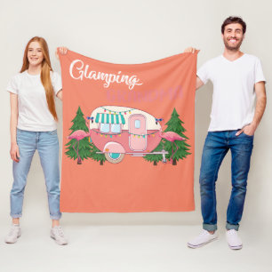 Glamping Grandma Costume Camping RV Flamingos Camp Fleece Deken