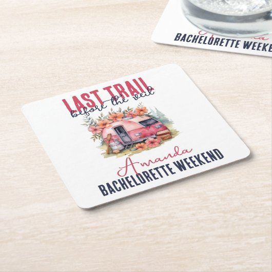 Glamping Laatste Trail Bachelorette Feest Weekend Kartonnen Onderzetters (Schuin)
