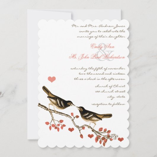Glamping Lovebird Coral Enchanted Forest Wedding Kaart (Voorkant)