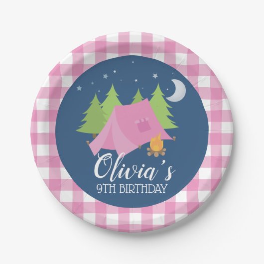 Glamping Meisje Camping Verjaardagsfeest borden Papieren Bordje (Voorkant)