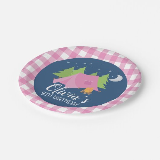 Glamping Meisje Camping Verjaardagsfeest borden Papieren Bordje (Gekanteld)