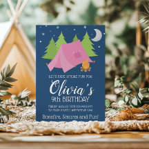 Glamping Meisjes Camping verjaardagsfeestje Uitnod