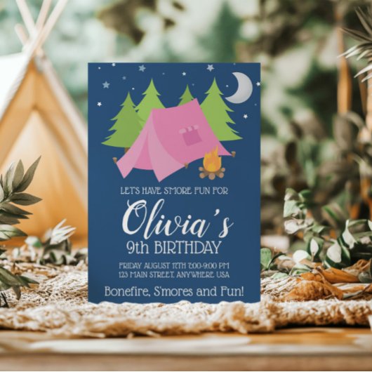 Glamping Meisjes Camping verjaardagsfeestje Uitnod Kaart