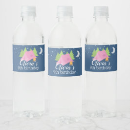 Glamping Meisjes Kamperen Verjaardagsfeestje Water Waterfles Etiket
