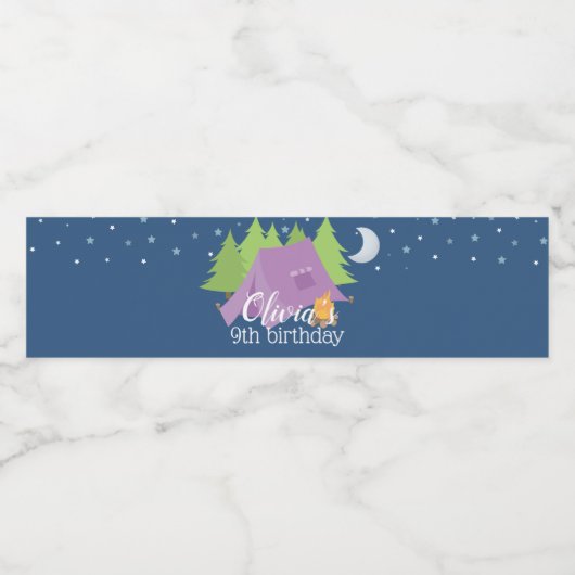Glamping Meisjes paarse Camping Verjaardag Waterfles Etiket (Enkel label)