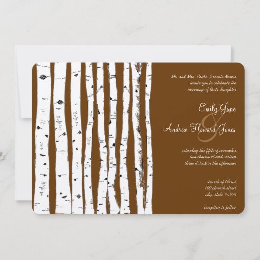 Glamping Mocha Brown Birch Tree Wedding Kaart (Voorkant)