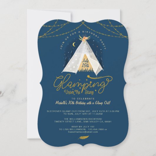 Glamping onder de Stars Tepee Navy & Gold Camping Kaart (Voorkant)