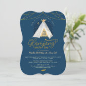 Glamping onder de Stars Tepee Navy & Gold Camping Kaart (Staand voorkant)