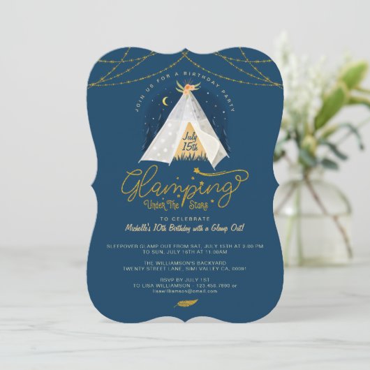 Glamping onder de Stars Tepee Navy & Gold Camping Kaart (Staand voorkant)