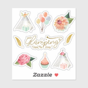 Glamping Onder de Sterren Kampeer Verjaardags Them Sticker