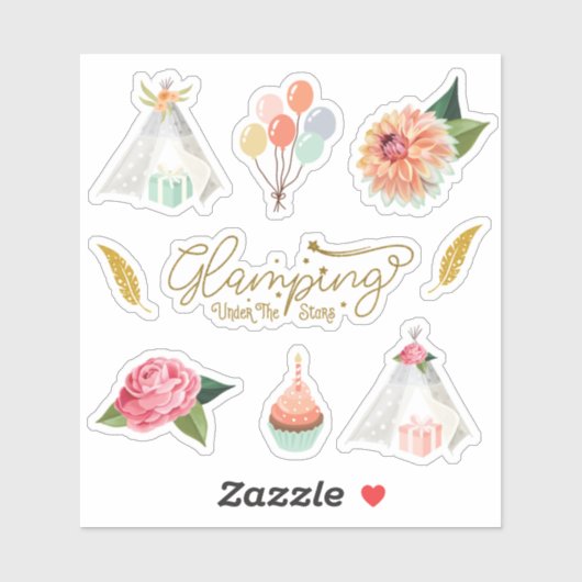 Glamping Onder de Sterren Kampeer Verjaardags Them Sticker (Vel)