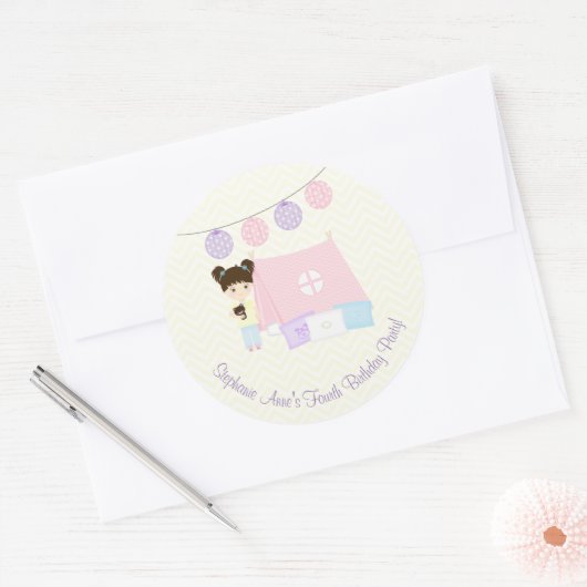 Glamping Slapepover Party Ronde Sticker (Envelop)