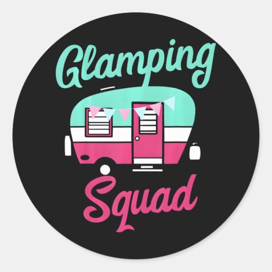 Glamping Squad Schattige Popup Camper Glamping Ronde Sticker (Voorkant)