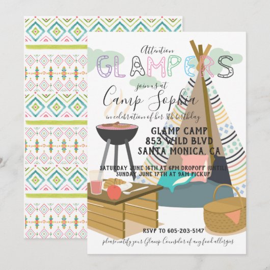 Glamping Thema Verjaardagsuitnodiging Kaart (Voorkant / Achterkant)