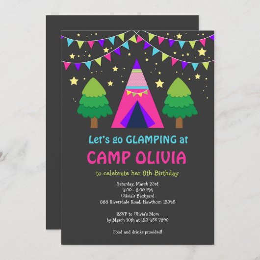 Glamping Uitnodiging Verjaardag / Glamping Uitnodi (Voorkant / Achterkant)