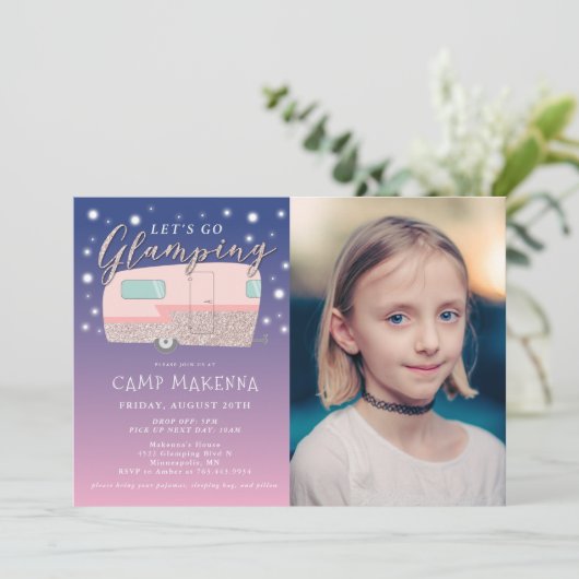 Glamping Verjaardagsfeest Bedazzled Foto Kaart (Staand voorkant)