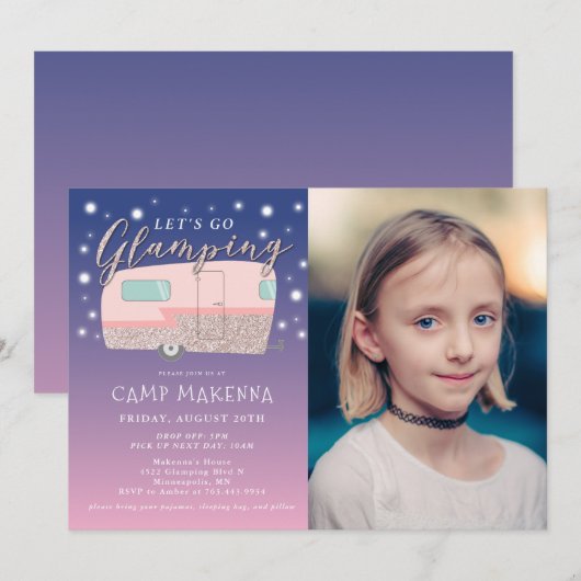 Glamping Verjaardagsfeest Bedazzled Foto Kaart (Voorkant / Achterkant)