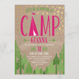 Glamping verjaardagsfeestje uitnodiging voor Penni