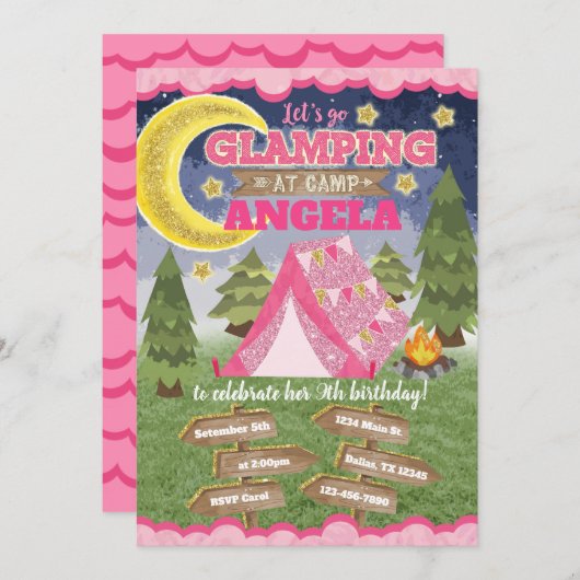 Glamping verjaardagsuitnodiging Uitnodiging Uitnod (Voorkant / Achterkant)
