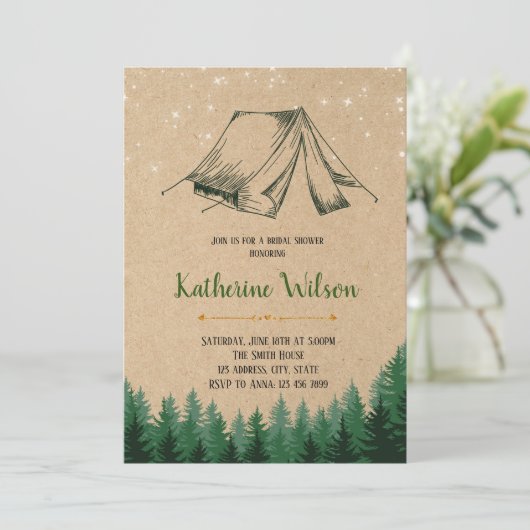 Glamping vrijgezellenfeest partijuitnodiging kaart (Staand voorkant)