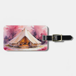 Glamping vrijgezellenweekend aquarel bagagelabel