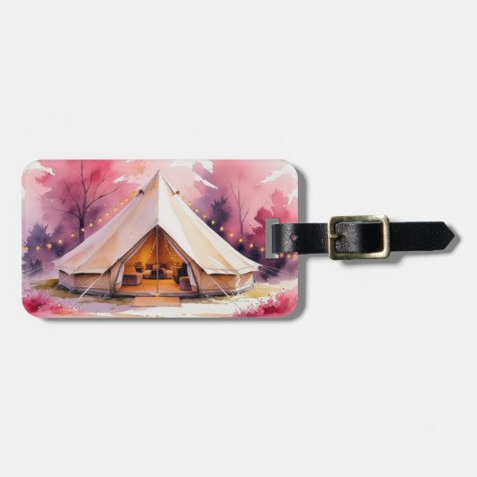 Glamping vrijgezellenweekend aquarel bagagelabel (Voorkant horizontaal)