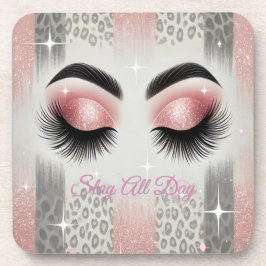 Glamroze glitterwimpers bier onderzetter