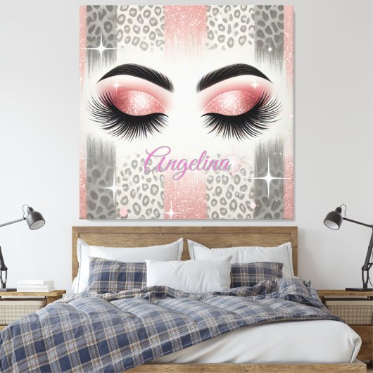Glamroze glitterwimpers canvas afdruk (Insitu (Slaapkamer))