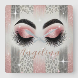 Glamroze glitterwimpers vierkante klok