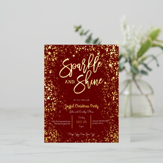 Glans en schitter folie kerstfeest uitnodiging (Staand Voorkant)