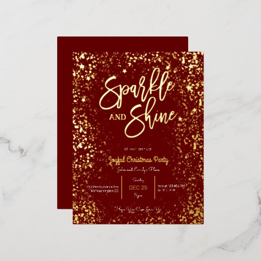 Glans en schitter folie kerstfeest uitnodiging (Voorkant / Achterkant)