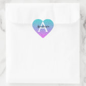 Glans Paars Aqua Glitter Glans Gradiënt Monogram Hart Sticker (Tas)