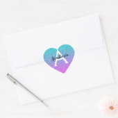Glans Paars Aqua Glitter Glans Gradiënt Monogram Hart Sticker (Envelop)