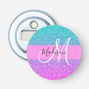 Glans Paars Aqua Glitter Schittering Gradiënt Mono Button Flesopener