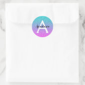 Glans Paars Aqua Glitter Schittering Gradiënt Mono Ronde Sticker (Tas)